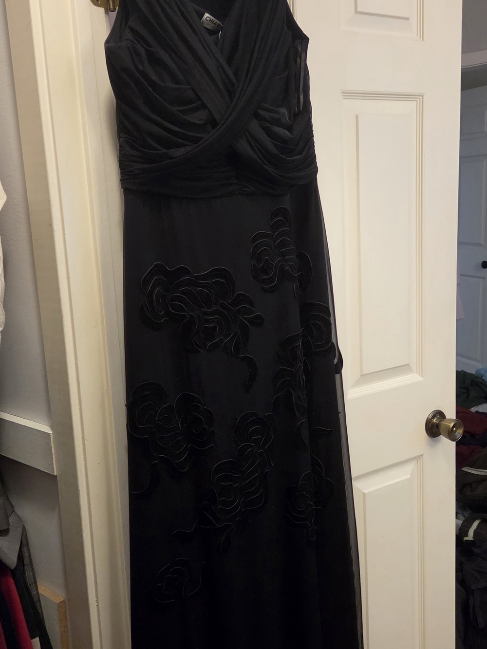 Chiara Boni Black Formal Dress with Floral Appliqué